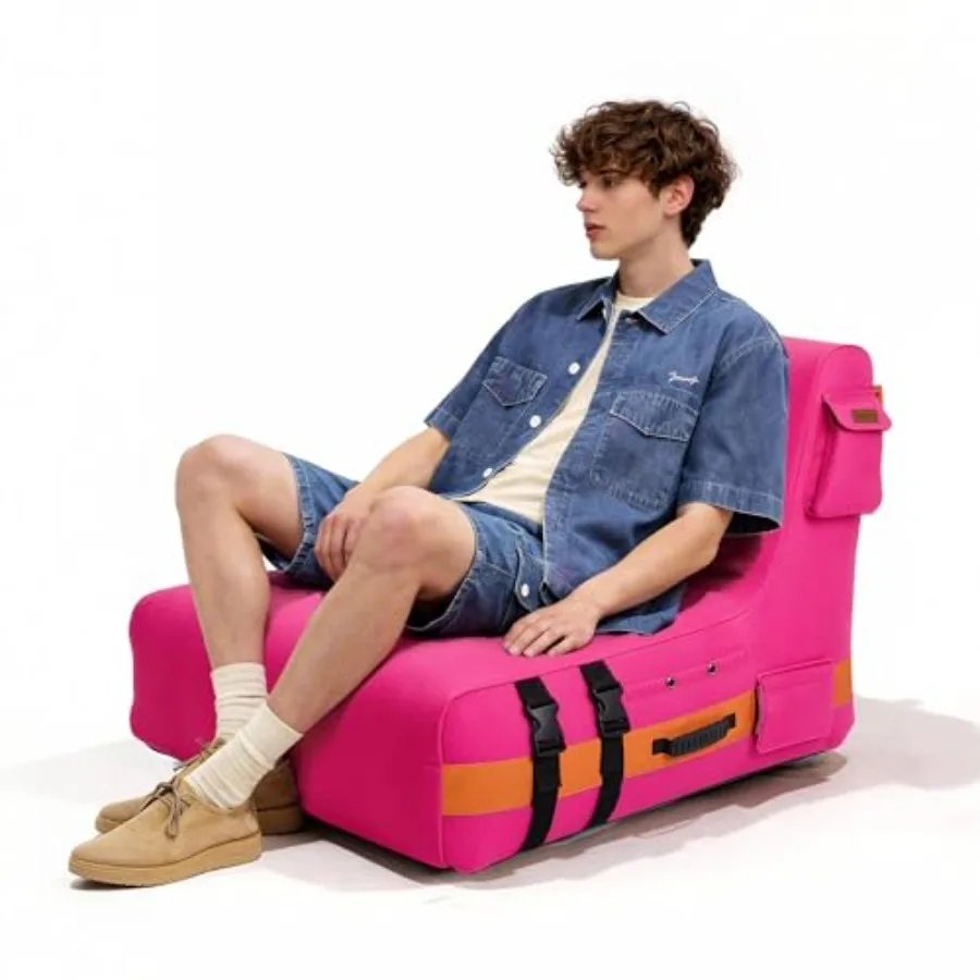 

Portable outdoor inflatable couch air sofa with built-in electric pump, PVC material, gray color, quick-inflate/deflate for cam