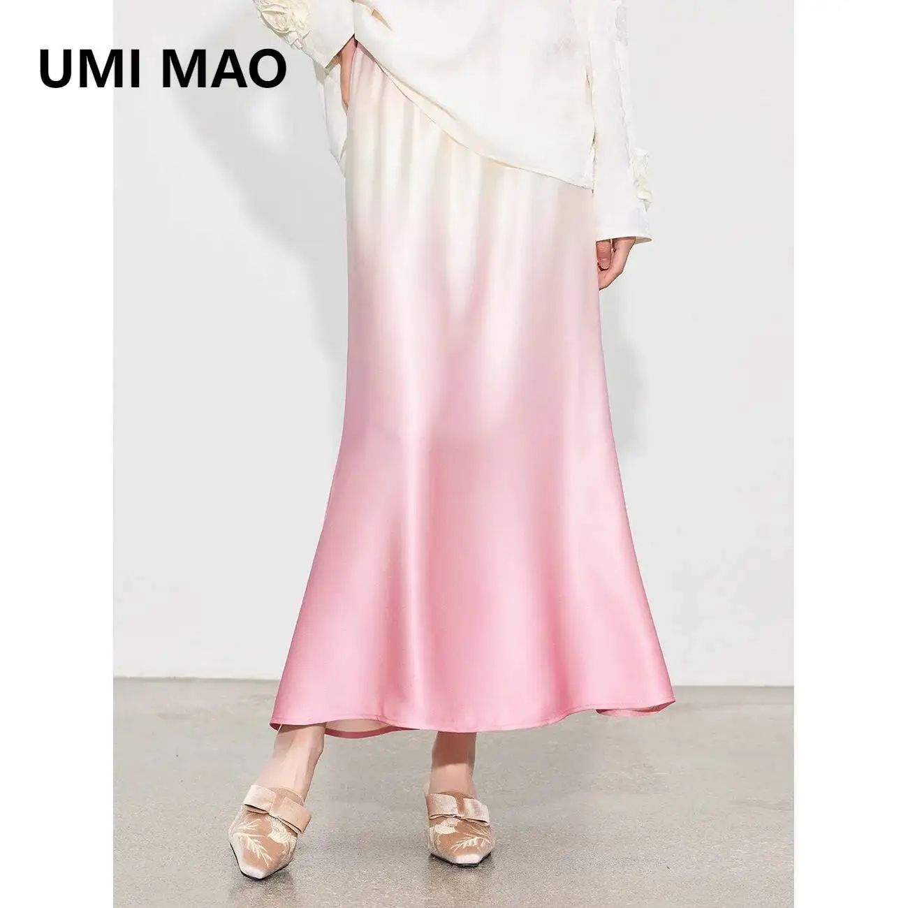 

UMI MAO Chinese Style Acetate Satin Gradient Half Skirt For Women High Waist Slimming High-end Feel Mermaid Long Skirt