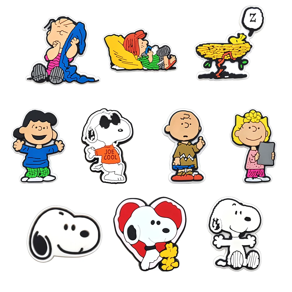 10pcs/SET Kawaii New Snoopy Series for Cartoon Shoe Charms Accessories DIY Decoration for Classic Clog Kids Gifts