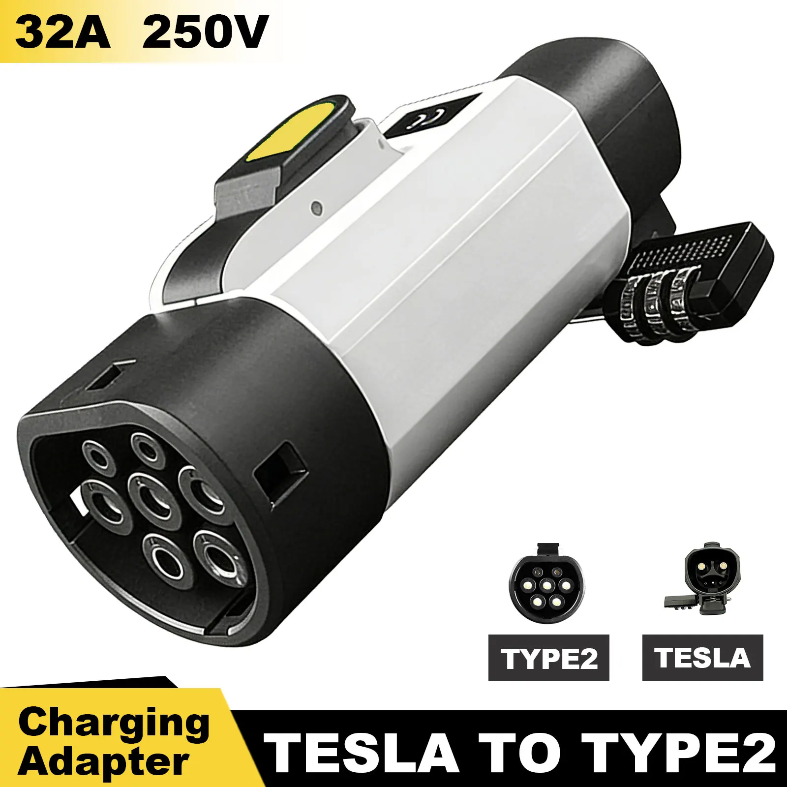 NACS to Type 2 Lockable anti-theft Adapter Electric Vehicle Charger Connector 32A 7KW 250V Tesla Charger to Type 2 Car Charging view 5