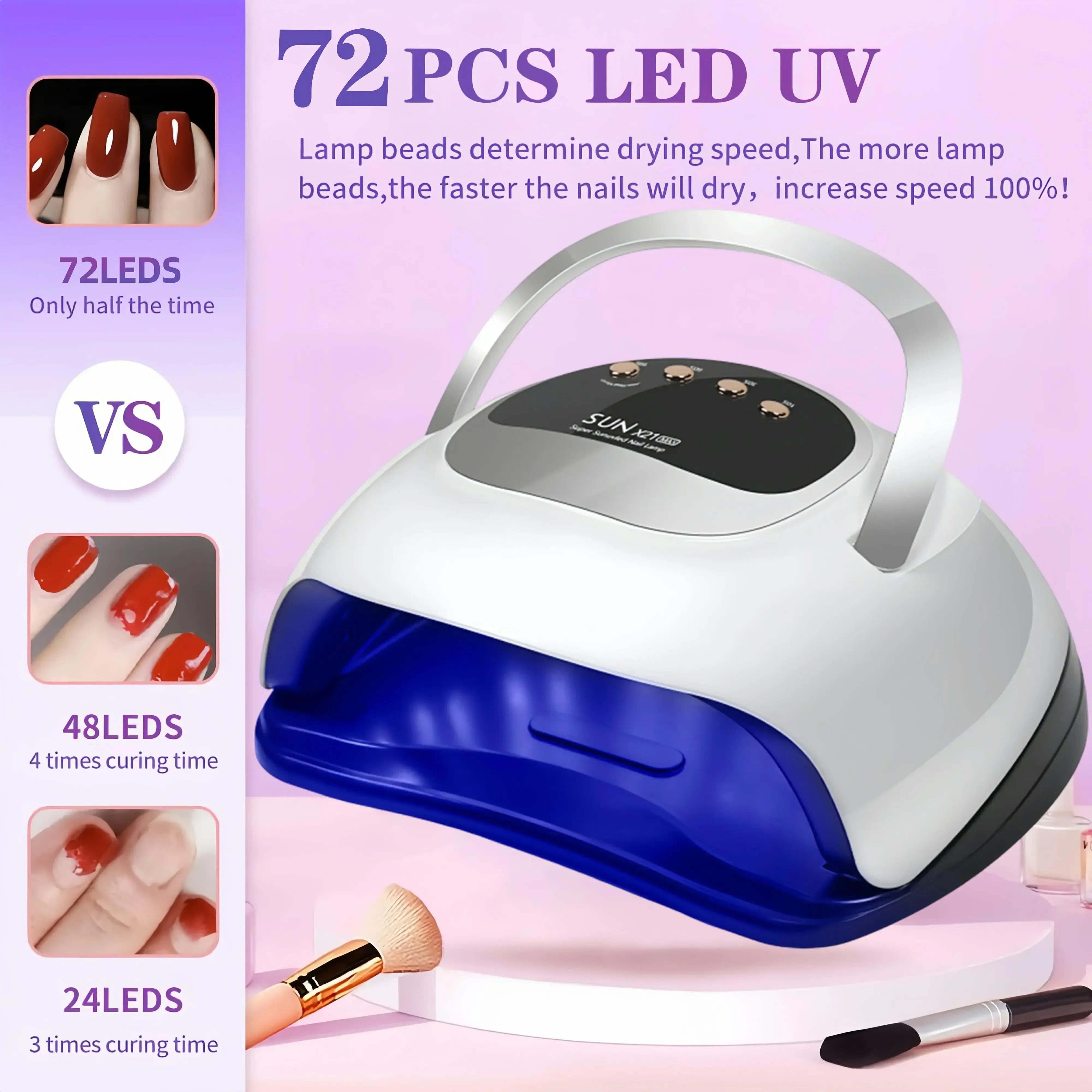 Lâmpada LED UV de alta potência para unhas, 72LEDs, Gel profissional secador de unhas, Lâmpada de cura para unhas para todos os Gel Nail Polish Salon, 320W