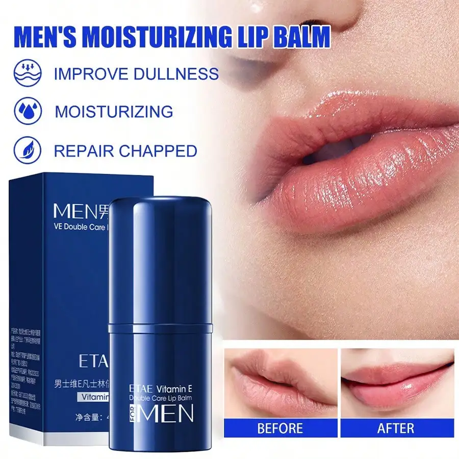 1 szt. Męski balsam do ust z witaminą E nawilża, wygładza zmarszczki na ustach, poprawia stan suchych, popękanych i matowych ust, odżywia i chroni usta.