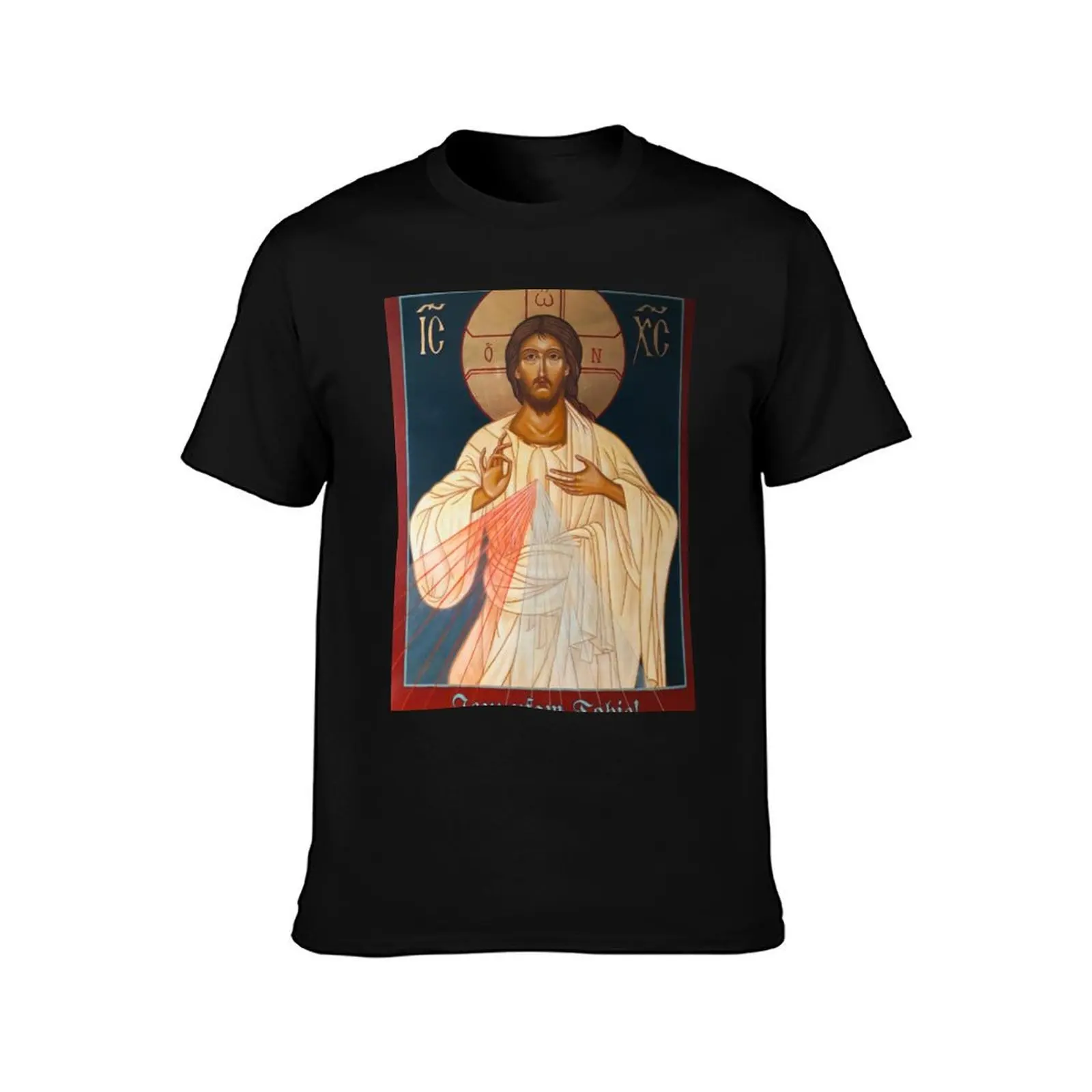 Merciful Jesus Icon by Leonid Bózio - Jezu Ufam Tobie T-Shirt Active Wear Sports T-Shirt for Men