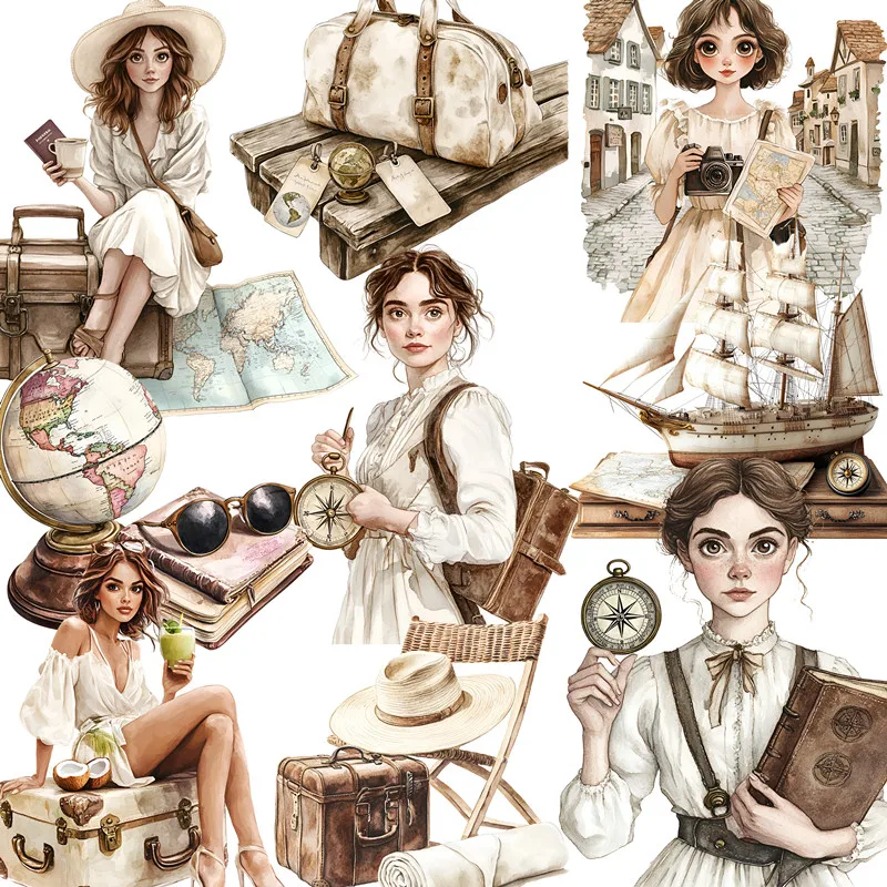 

Girl travels around the world Stickers Crafts And Scrapbooking stickers kids toys book Decorative sticker DIY Stationery
