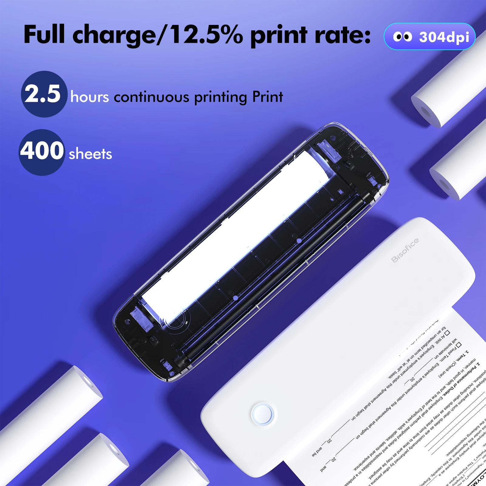 Portable Thermal Printer A4 Photo Pocket Thermal Label Printer Supports Multi-Size Printing Wireless Bluetooth Connect Printer