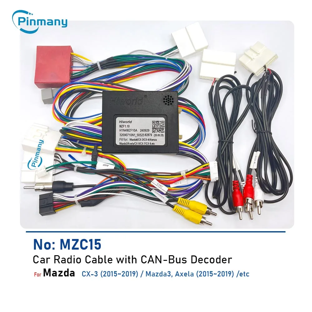 Car Radio Cable Adapter MZC15 Power Audio Wiring Harness Plug Socket with CAN Bus Decoder for Mazda CX-3 Mazda3 Axela 2015~2019