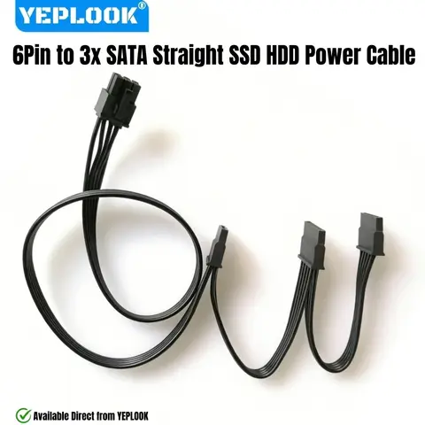 6Pin to 3x SATA Male Straight, SSD HDD Power Cable for Corsair RM1000x, RM850x, RM750x, RM650x RM-x Series Type 4 Modular Powers