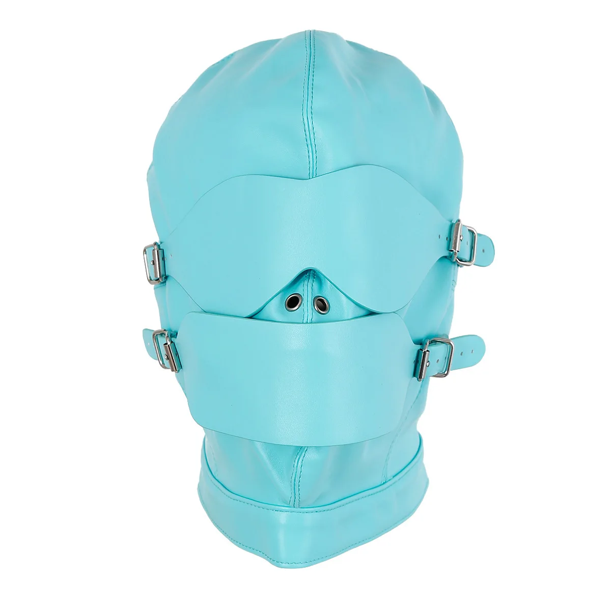 BDSM Full Face Sex Mask Hood Headgear Set Eye Blind SM Slave Mouth Ball Gag Adjustable Head Size Adult Sex Cosplay Bondage Gears