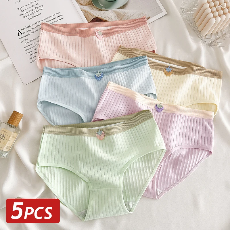 5 шт./компл. женские хлопковые трусики с бантом и кружевом в горошек, милые трусы для студенток, нижнее белье Brehtbale, мягкое нижнее белье для девочек