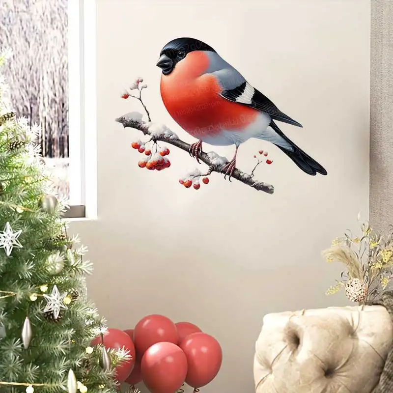 Red Magpie Color Feather Waterproof Wall Sticker for Living Room Sofa Door & Window Home Decorative Background AA174