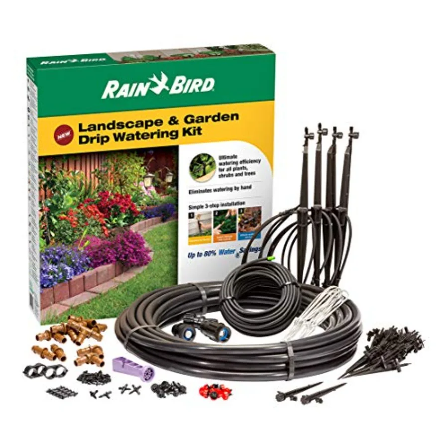 

LNDDRIPKIT Drip Irrigation Landscape Garden Watering Kit with Drippers Micro-Bubblers Micro-Sprays in Black for Efficient Water
