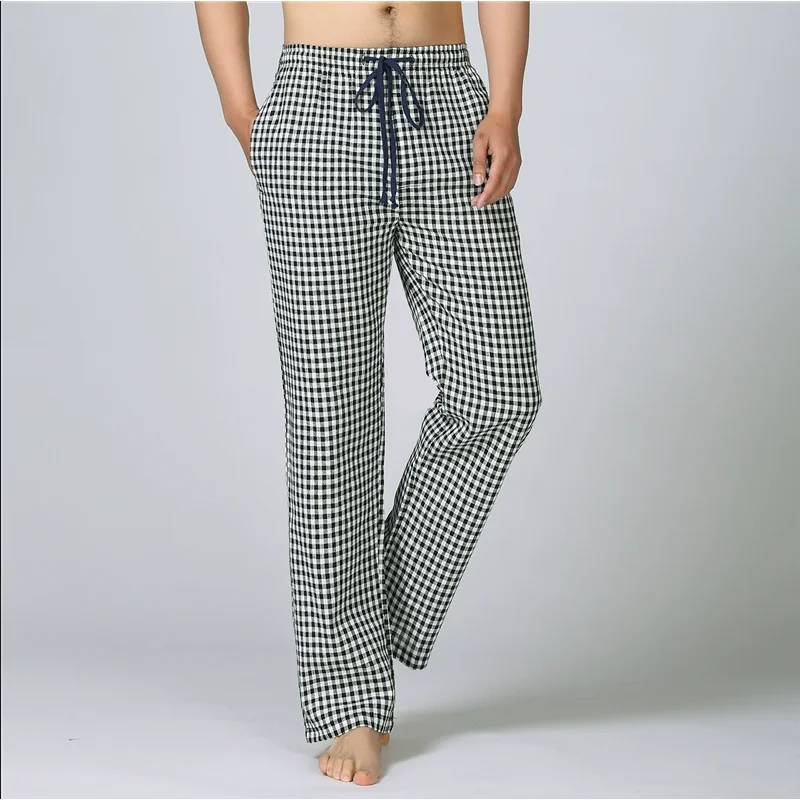 Spring Autumn Men's 100% Cotton Sleep Bottoms Male High Quality Plus Size Nightwear Trousers Men Casual Plaid Home Pants