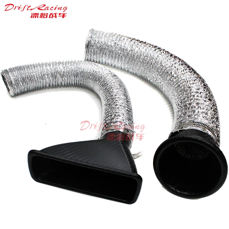 1set Air Intake Vent Car Front Bumper Grille Inlet Pipe Kit Injection System Funnel Turbine Universal Carbon Fiber Pattern