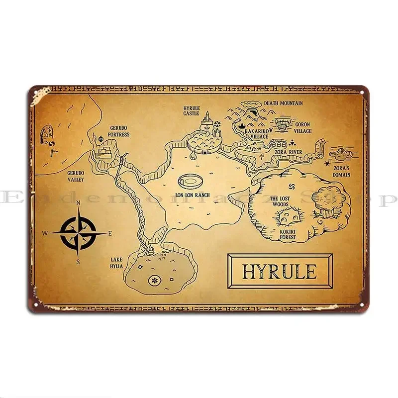 Mapa de Hyrule, Placa Metálica Decorativa, Póster, Mural de Cine, Diseño para Pub, Letrero de Metal para Pared o Cueva