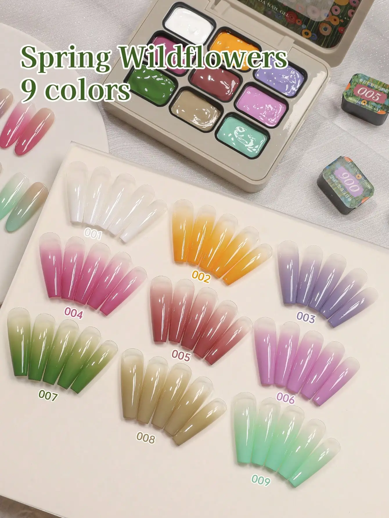 MORDDA 9 peças de conjunto de esmaltes em gel de flores silvestres de primavera, kit de arte em unhas com gradiente UV/LED para manicure DIY