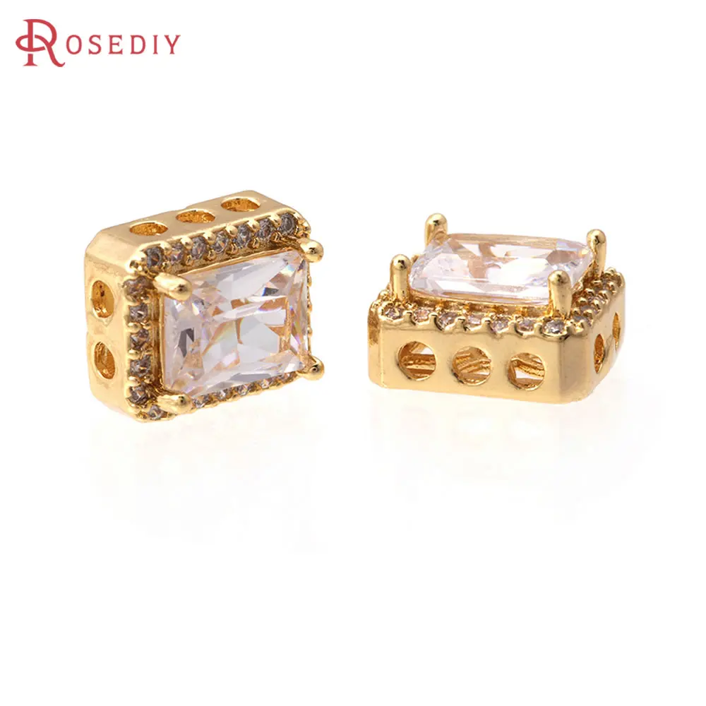 6PCS 18K Gold Color Brass Zircon Rectangle Spacer Beads Bracelets Beads High Quality Necklace Earrings Making Diy Accessories