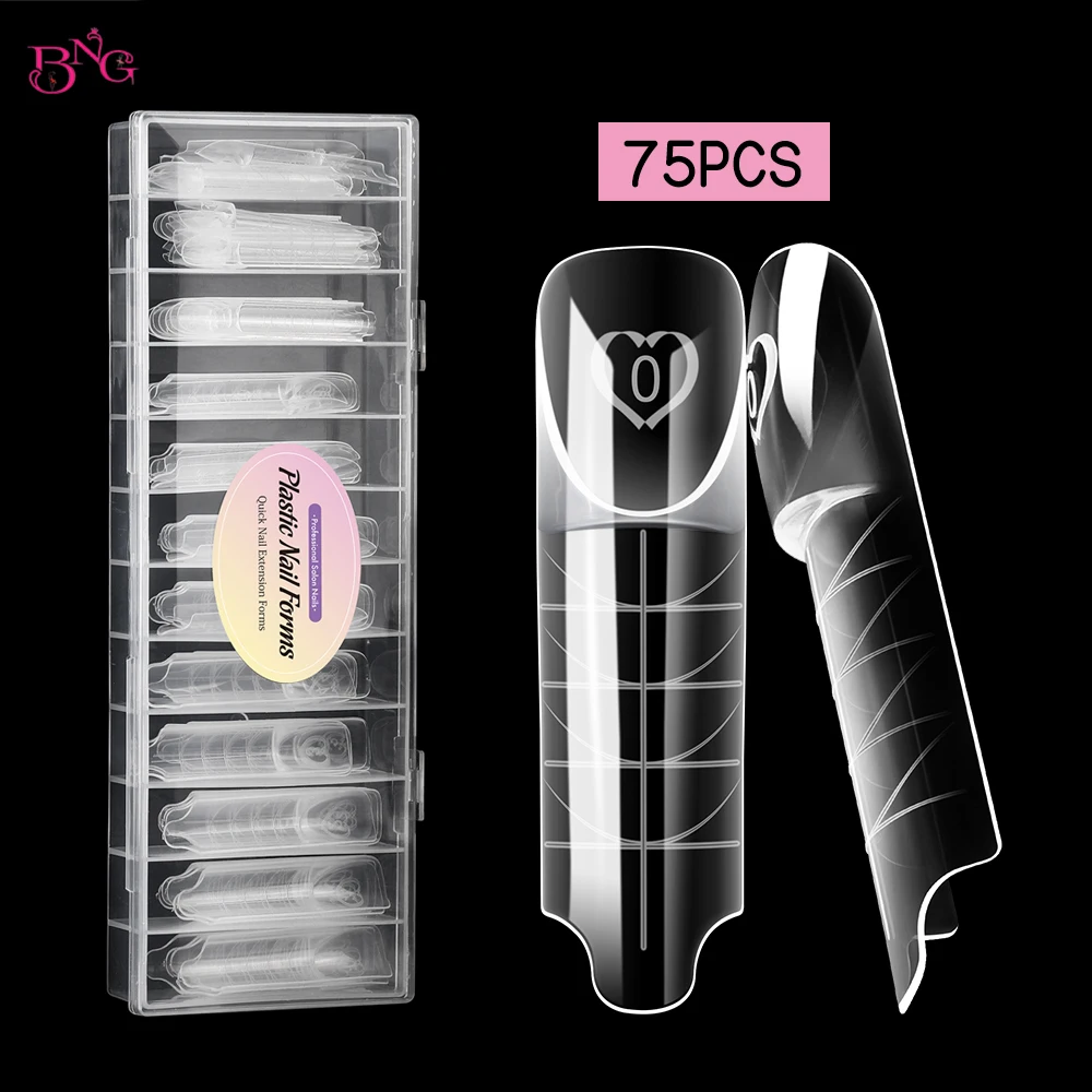 BNG 75Pcs/box 3D Space French Dual Forms for Poly Extension Gel Square Nail Molds Novelty Top Forms for Folding French Manicure
