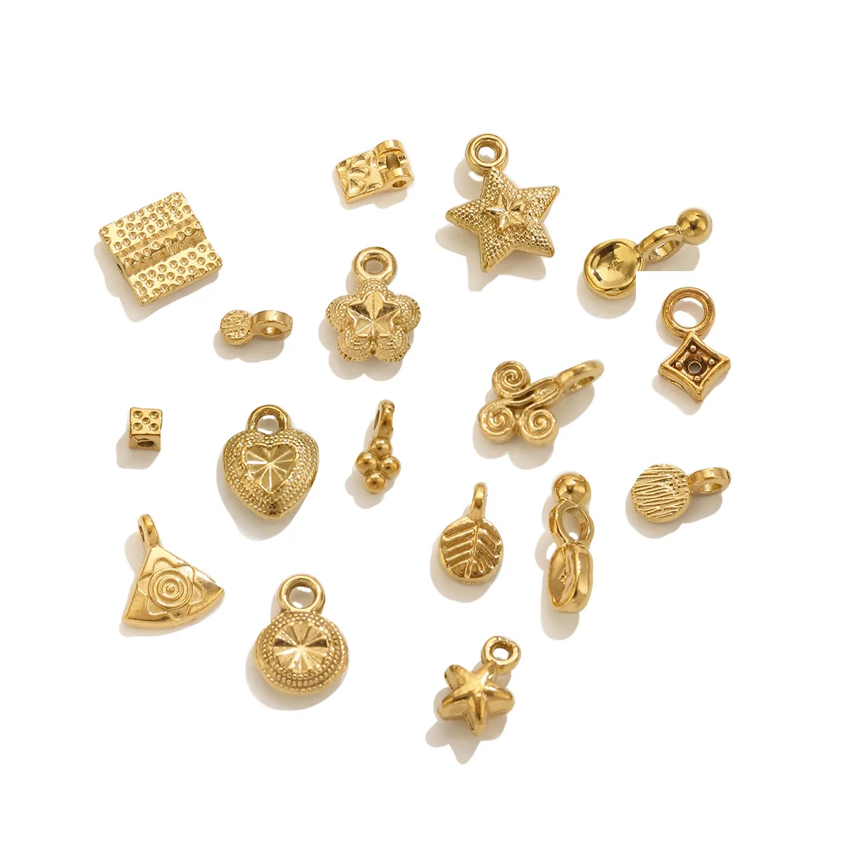 20 Stück Mini-Herz-/Seestern-/Blatt-Anhänger aus Edelstahl, PVD-vergoldet, Vintage-Multistyle-Anhänger für DIY-Armband-Schmuckherstellung
