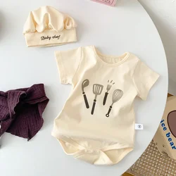 2024 Summer Baby Chef Style Harper Children's Short Sleeved Bodysuit Set Newborn Outwear Fashion Baby Costume