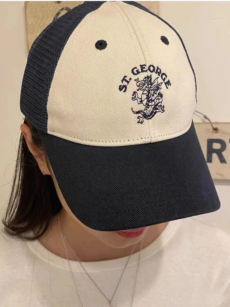 

Women Dragon Embroidery Baseball Cap Harajuku Patchwork Casual Sun Protection Hats Women Four Season Vintage Cotton Hats 2023