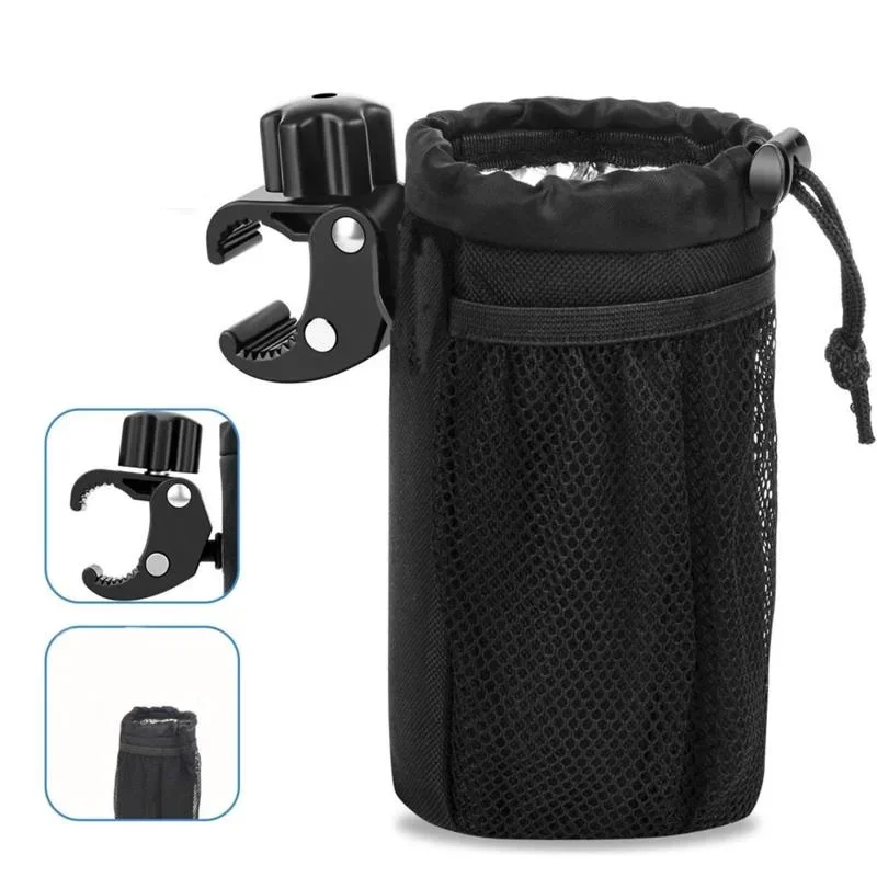 

Motorcycle Cup Holder Adjustable Drinking Storage Bag with Alligator Clamp Oxford Drink Cup Can Drawstring Organizer For Bicycle