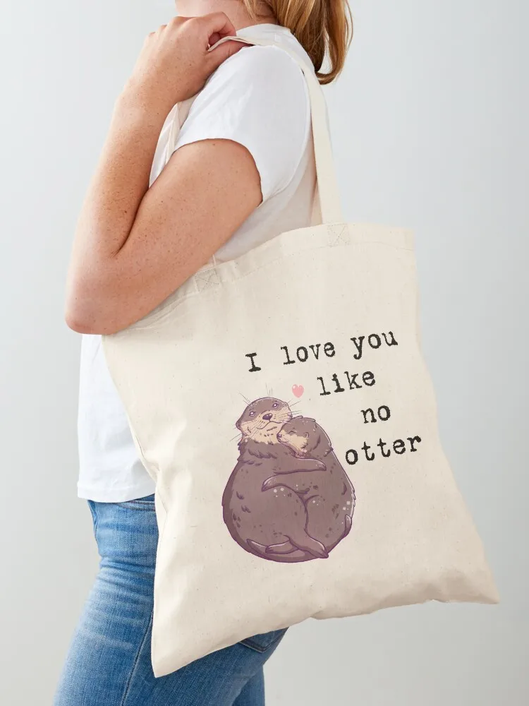 Otters in love Tote Bag Beach bag custom tote bag supermarket folding university shopper