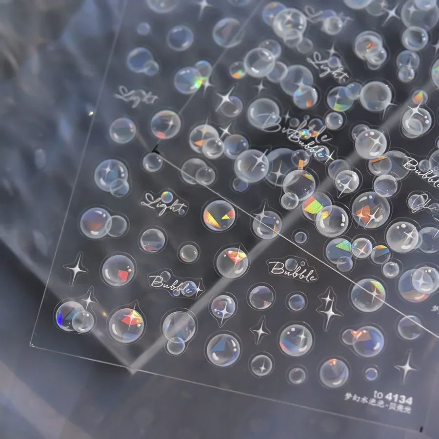 1 個 5D 夢のような水の泡ネイルアートステッカー夏シェル偏光泡レリーフスライダービーチ自己粘着マニキュアデカール