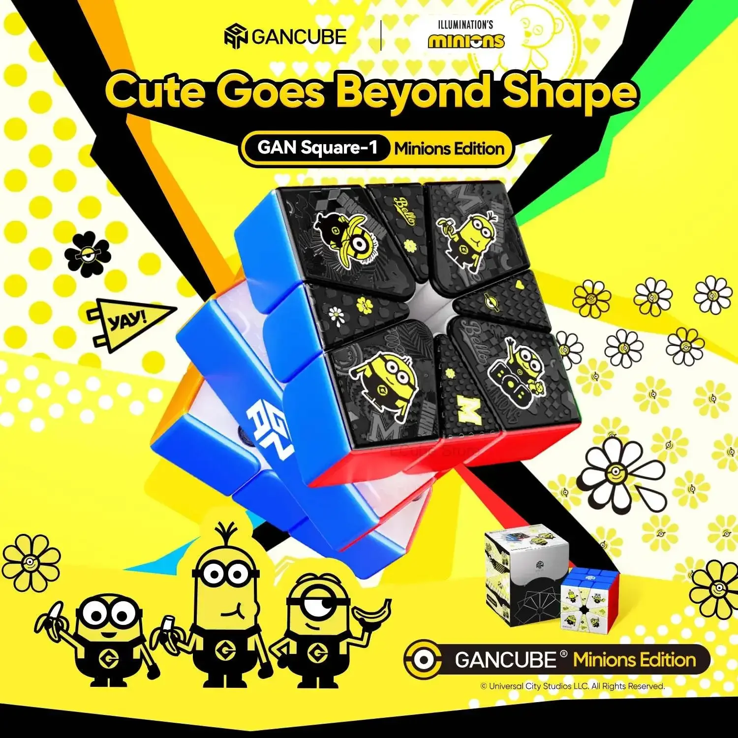 [ECube] GAN SQ1 Magnetic UV Maglev Minions Limited Edition Speed Cube Black Top Magic Square-1 Puzzle Toy
