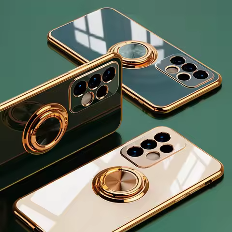 Plating Metal Ring Holder Phone Case For Samsung Galaxy S24 S22 S23 Ultra S21 FE S20 Plus A15 A52 A25 A53 A55 Note 20 Back Cover