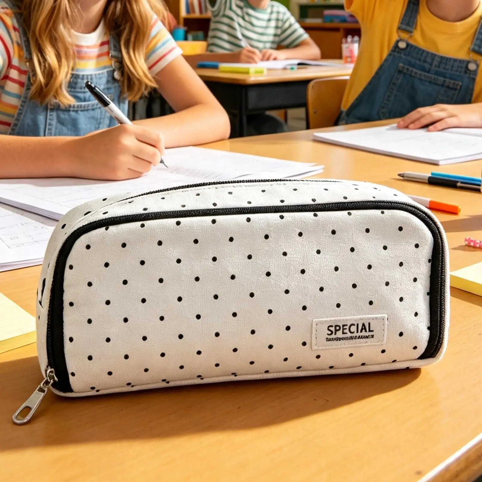 Big Capacity Stationery Holder Bag Large Pencil Case Canvas Makeup Bag Zipper Multiple Compartments Pencil Pouch Lightweight