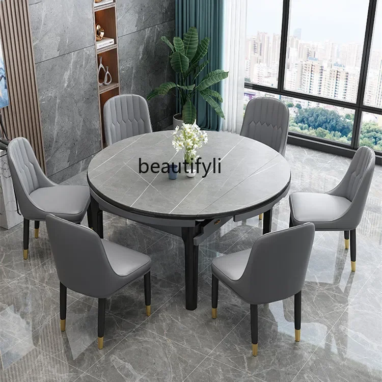 طاولة طعام لائحة حديثة وبسيطة وخفيفة فاخرة منزلية صغيرة قابلة للطي وطاولة طعام من الخشب الصلب #3