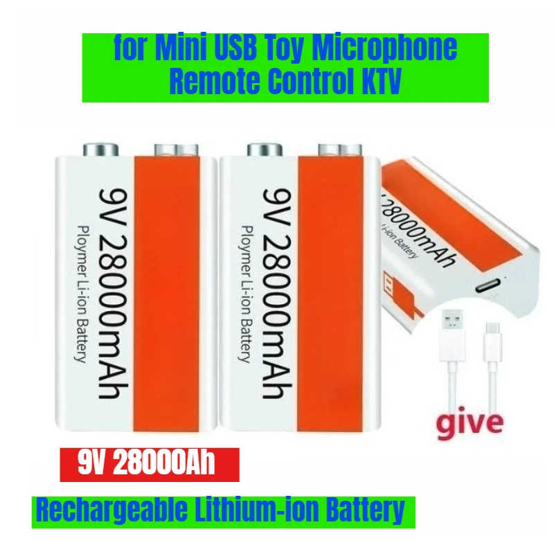 

9V 28000Ah Rechargeable Lithium-ion Battery for Mini USB Toy Microphone Remote Control KTV