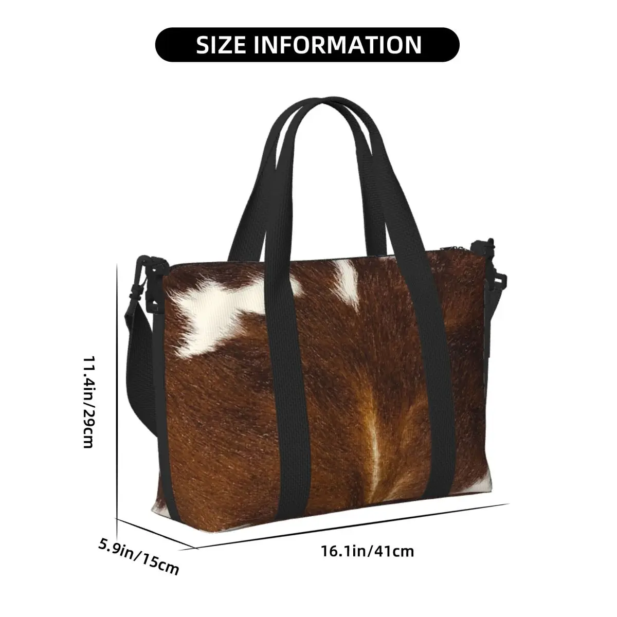 Stylish Cow Fur Cowhide Texture Cow Skin Print Patter Beach Travel Bag Tote Bags for Gym Women Shopping Duffle Shoulder Bag