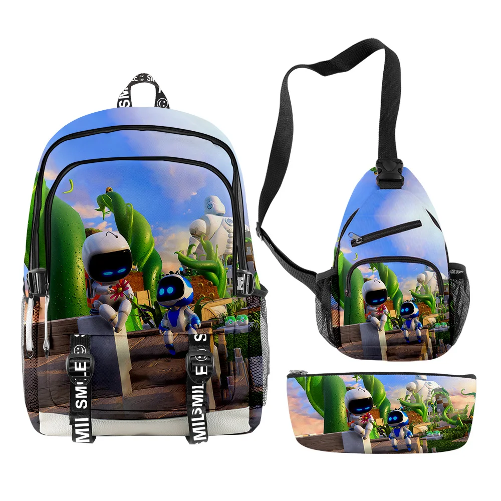 Hip Hop Popular Novelty astro bot 3D Print 3pcs/Set Student School Bags multifunction Travel Backpack Chest Bag Pencil Case