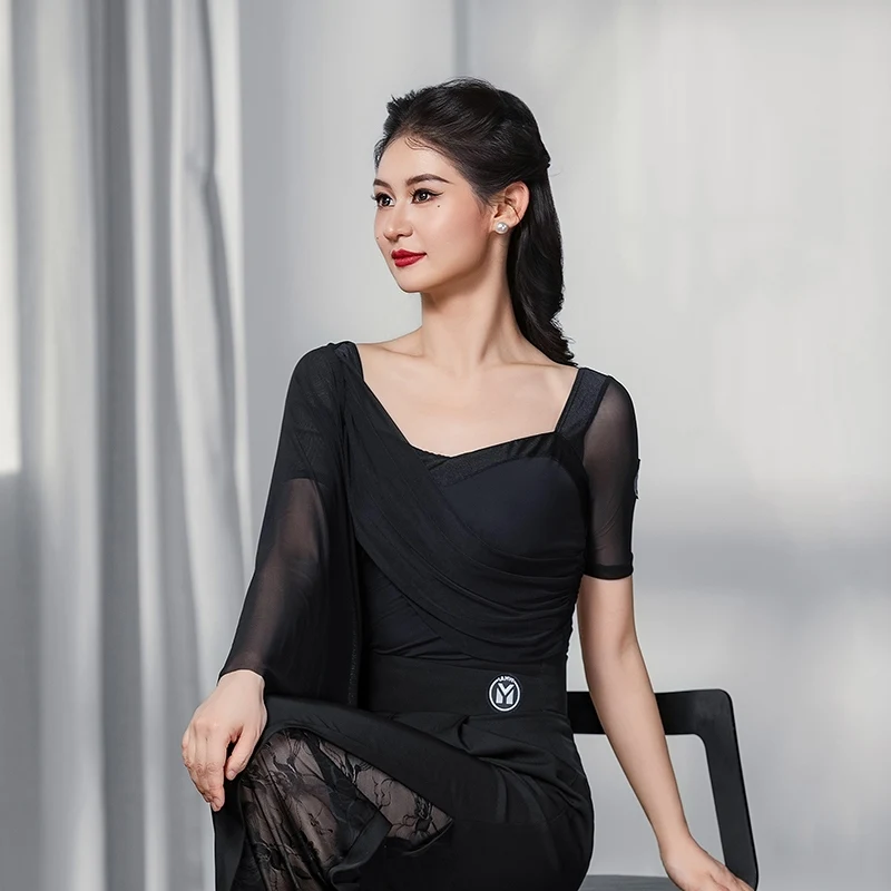 

Women'S Ballroom Dance Costume For Adults Samba Latin Dance Clothes Irregular Sleeves Top Modern Dancing Pants Stage Wear S20005