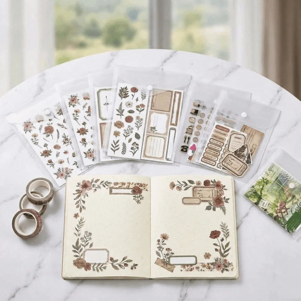 12PCS Waterproof Clear Sticker Organizer 4 Size Envelopes with Snap Scrapbook Stamp Storage Bag Plastic Photo Storage Folders