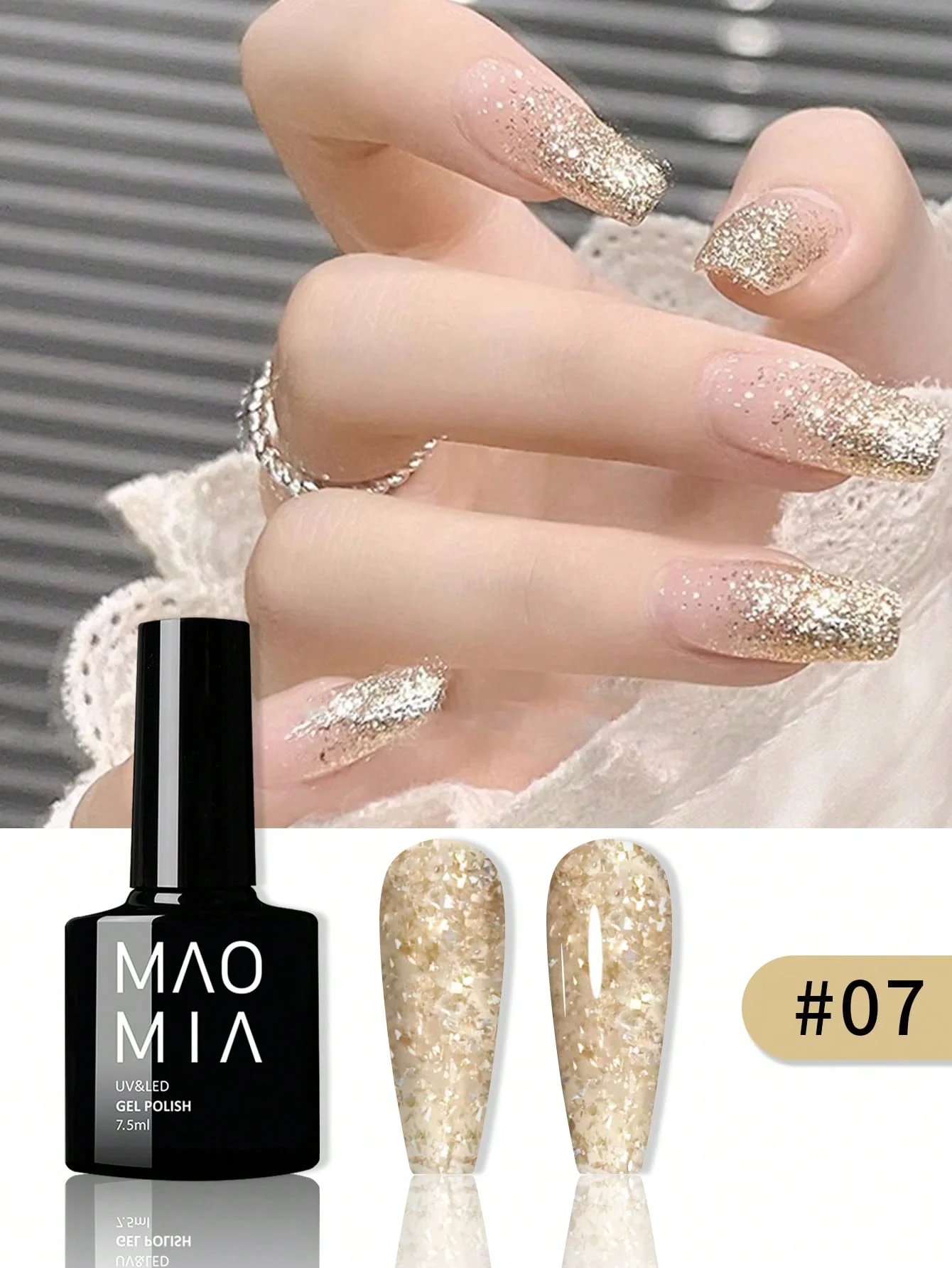7 مللي بريق المطاط قاعدة هلام البولندية الذهب الترتر قاعدة هلام معطف فوقي نقع قبالة الأشعة فوق البنفسجية LED مسمار الفن ورنيش مانيكير #1
