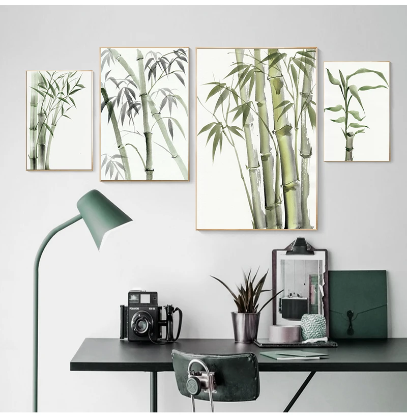 Bamboo Leaf Poster Zen Decoration New Chinese Unreal Abstract Ink Painting Print Wall Art Canvas Painting Picture for Home De