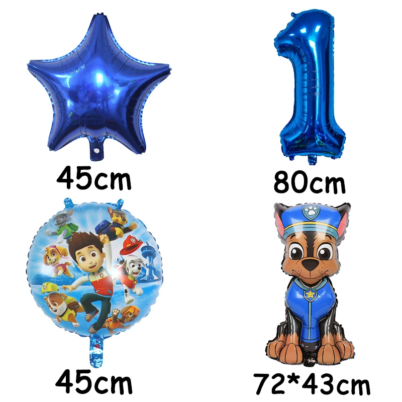 6Pcs Cartoon Paw Patrol Foil Balloon Birthday Number Balloon Childrens Party Decoration Baby Gift Party Chase Marshall Balloon