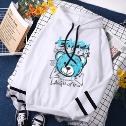 Smile Everyday Blue Bear Print Hoodies Women Casual Hip Hop Hoodie Fashion Oversize Hoody Autumn Warm Fleece Pullover