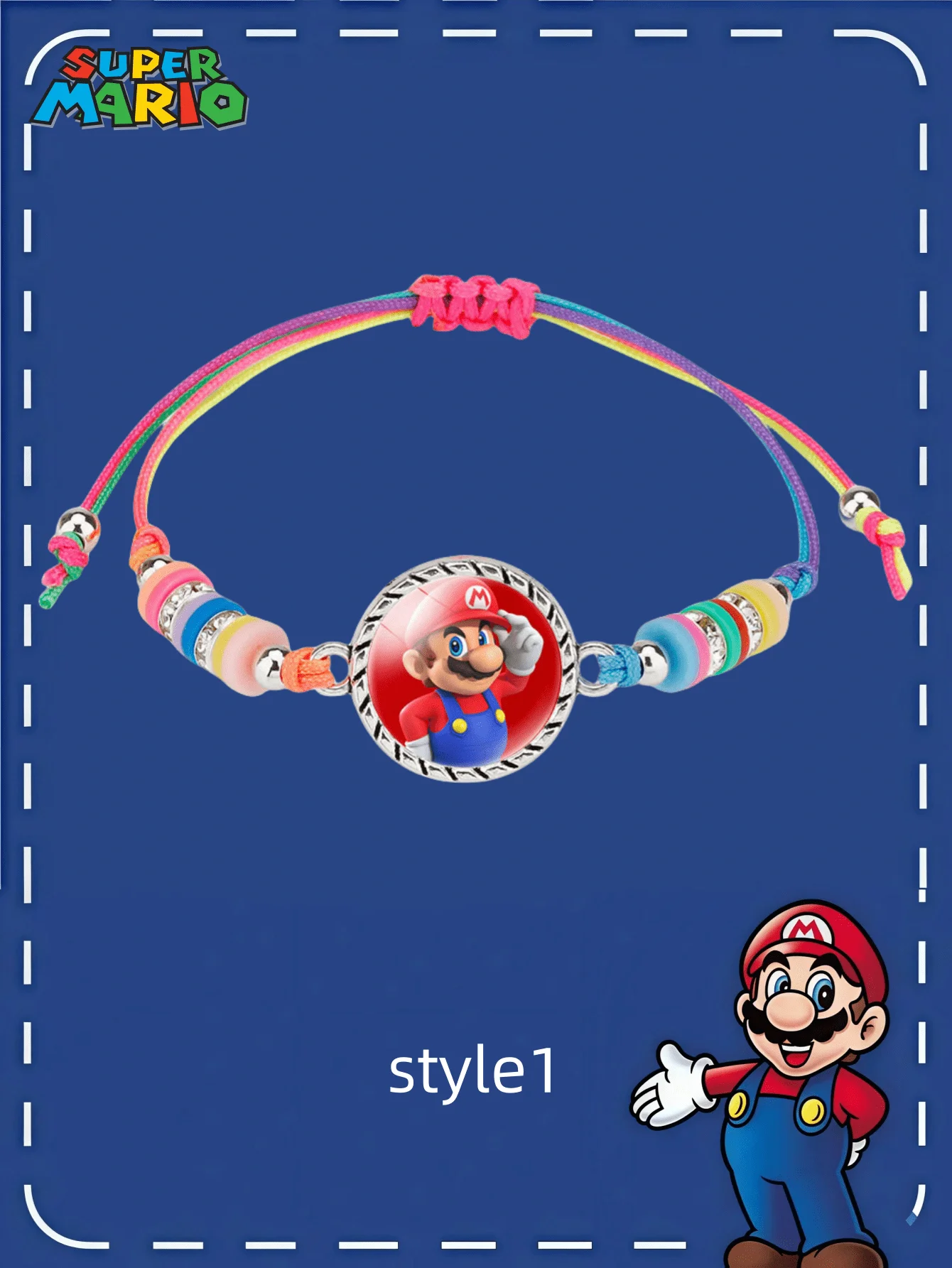 قطعة واحدة من إكسسوارات MINISO Anime الطرفية، سوار جوهرة ماريو تايم كارتوني عصري، مجوهرات بسيطة منسوجة ملونة للفتيات