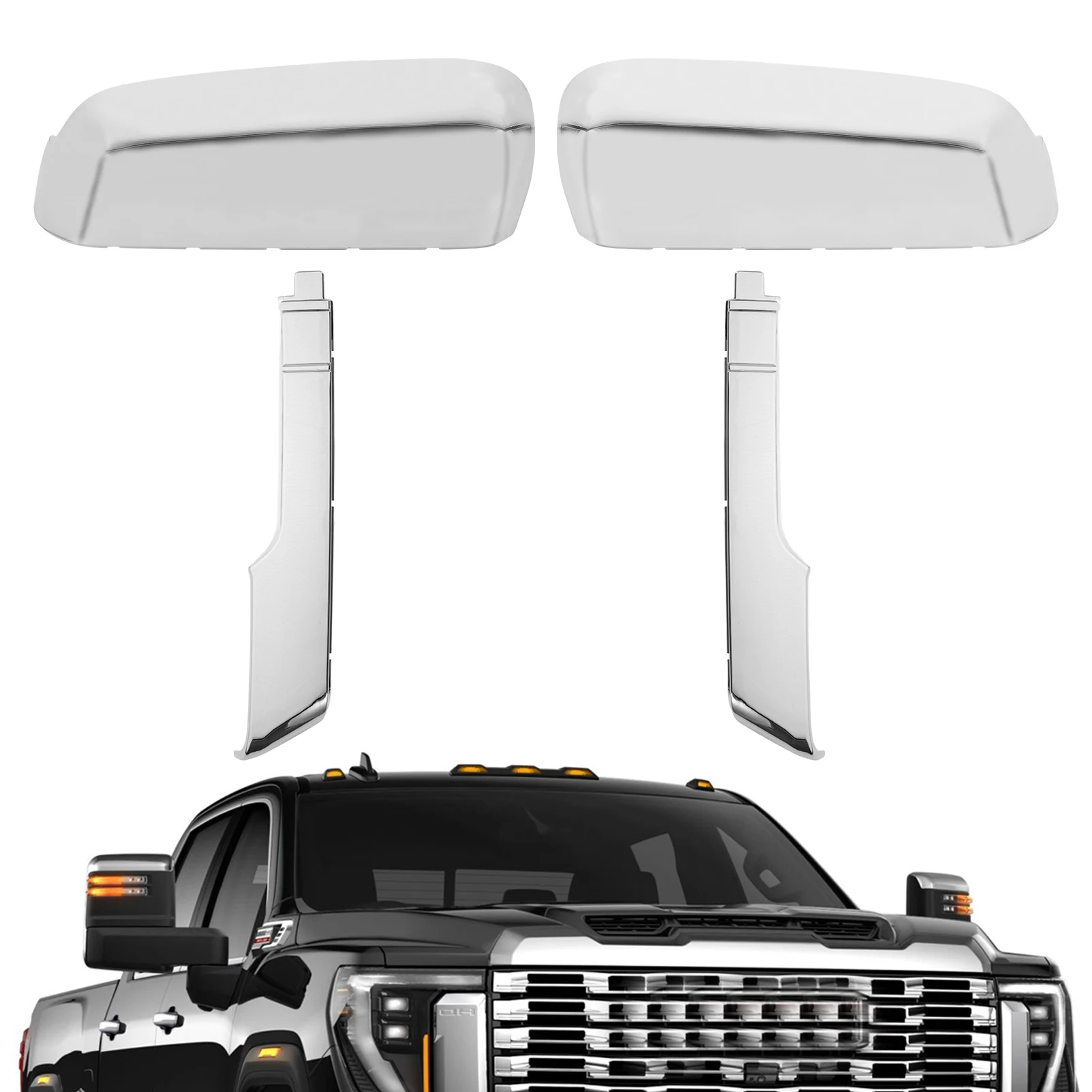 Chrome Lower+Upper Clip-On Mirror Cover 84468905 for Chevy Chevrolet Silverado 2020-2023 GMC Sierra 2500HD 3500HD 84468911