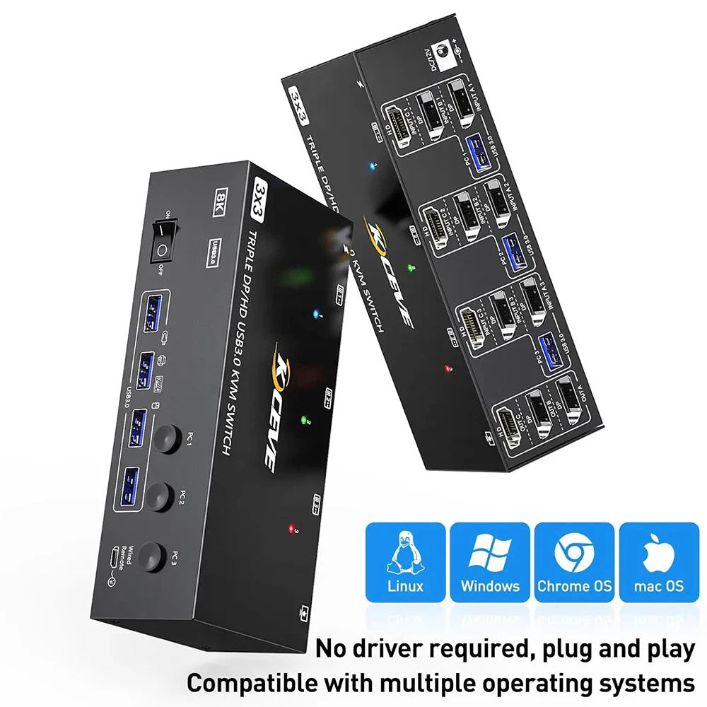 Imagem -02 - Usb 3.0 Kvm Switcher para Computadores Monitor Triplo Hdmi-mi Plus Displayport 8k @ 60hz 4k @ 144hz dp para pc