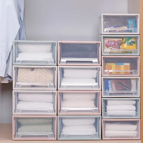 Stackable Quilt Storage Drawer Transparent Wardrobe Drawer Organizer Household Closet Storage Box Plastic Desktop Sundries Boxes