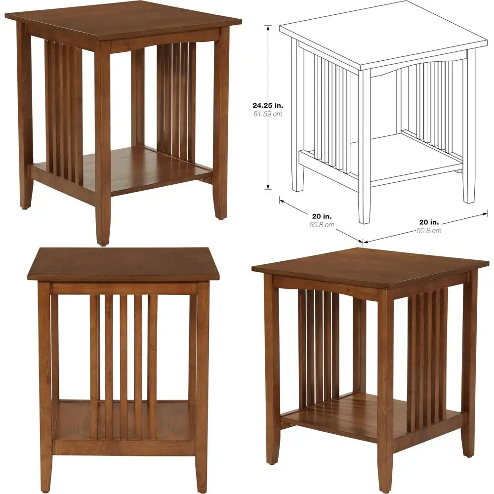 

Sierra Style Side Table with Ash Brown Finish, Lower Shelf Storage and Mission Panels