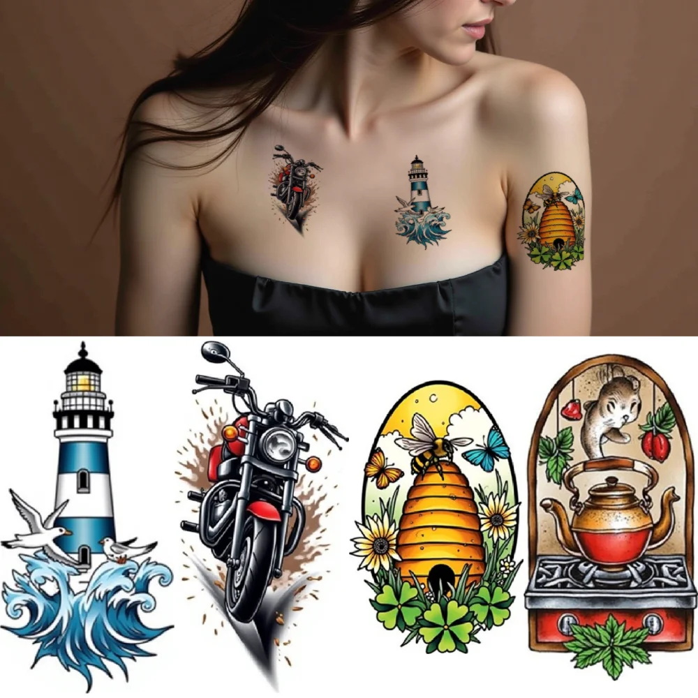 28pcs Temporary Tattoo Cookware Temporary Tattoo Stickers  Doll Beehive New School Traditional Steering Wheel For