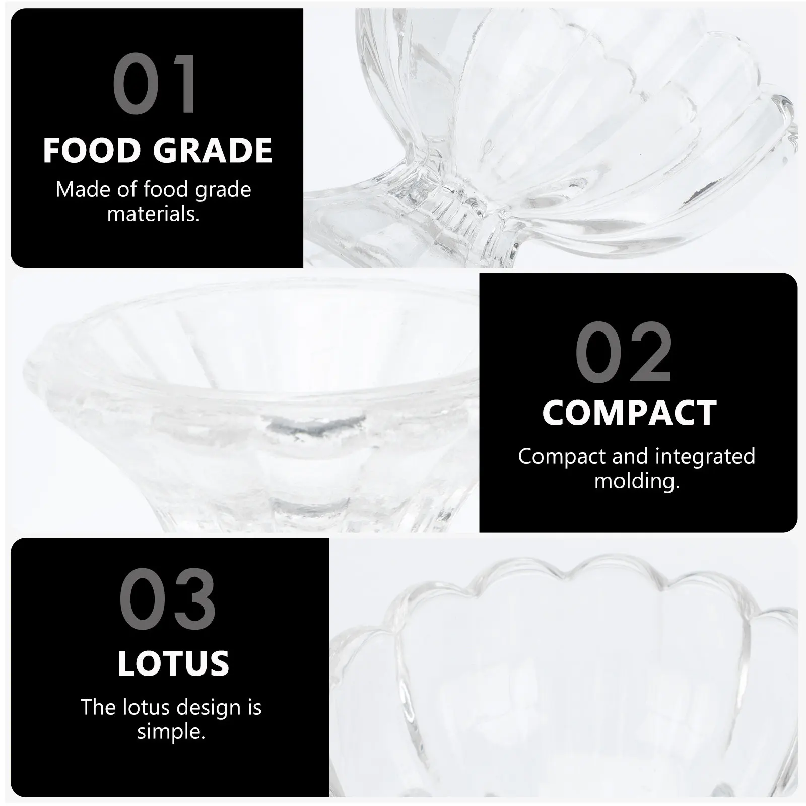 5Pcs High Quality Food Grade Glass Ice Cream Cup Lotus Embellished Compact Molding Transparent Dessert Bowl Pudding Cup Juice