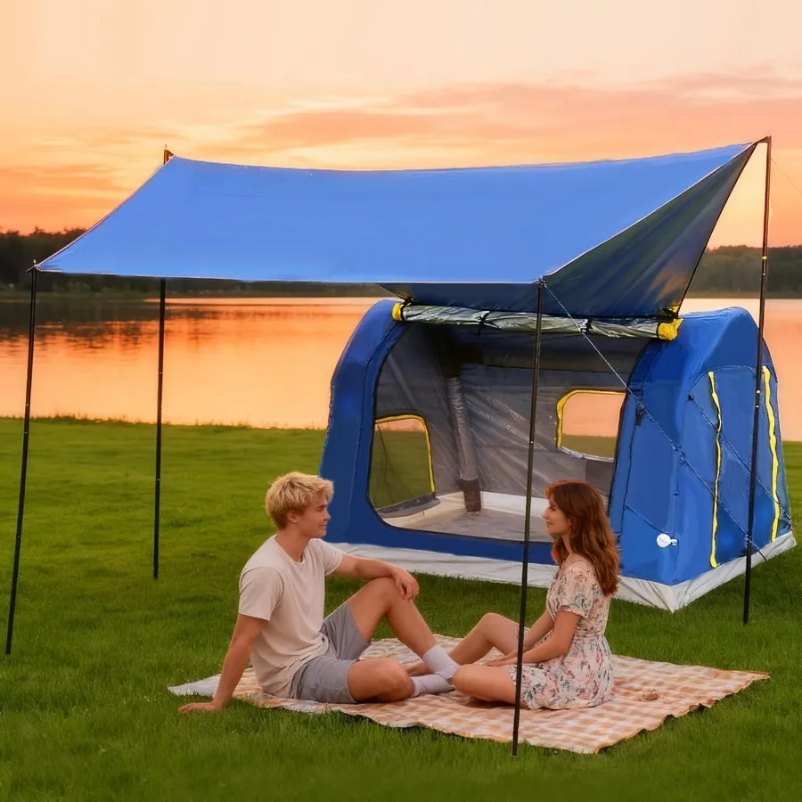

24 Person Inflatable Camping Tent 60 Second Setup 4 Season Waterproof PU3000 Ox All Weather Tent for Romantic Dates Fall Winter