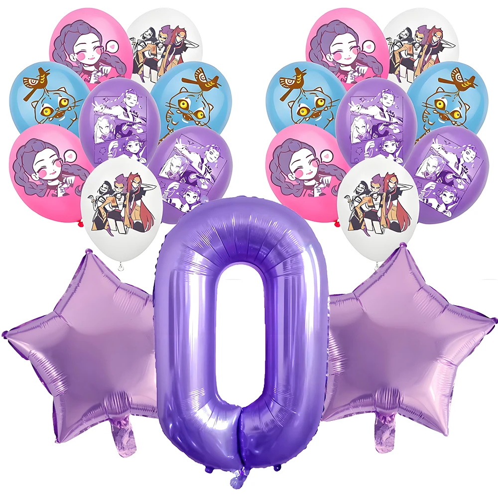KPop Demon Hunters Birthday Decor Balloons Purple star balloons and number balloons suitable for DIY decoration at birthday part