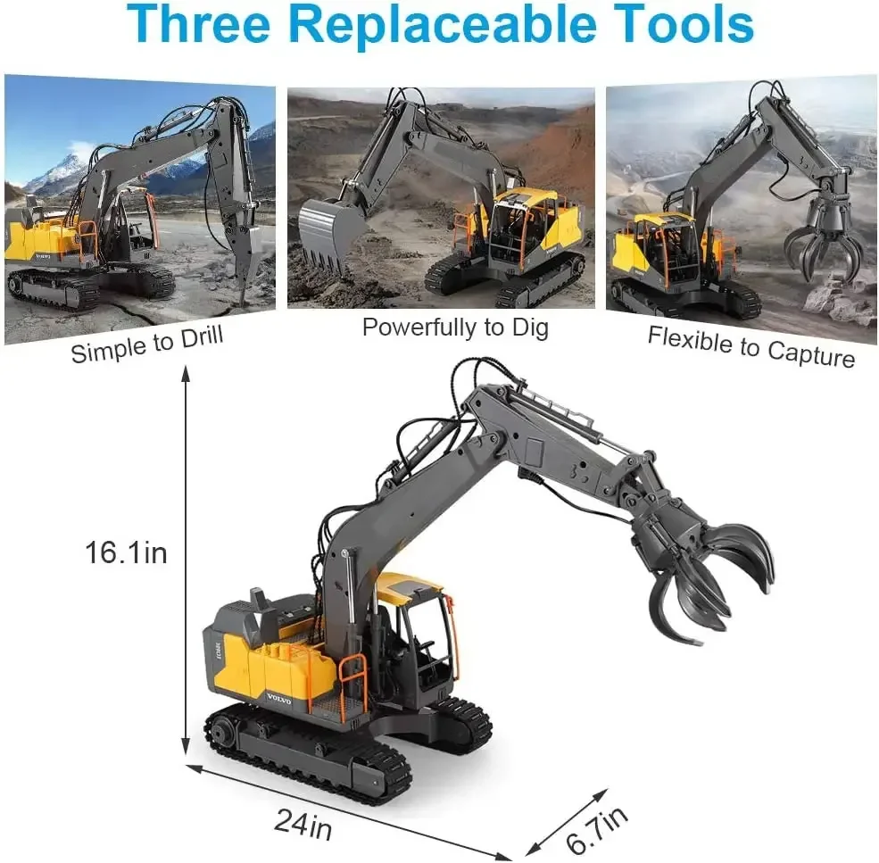 Jouet de voiture télécommandé sans fil aste, alliage d'ingénierie, pelleteuse RC, camion RC, E568, Eb1:16, Inoler 12CH, 3 en 1, 2.4G
